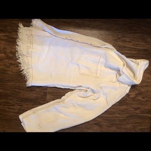 Fringe cream button down long-sleeve blouse